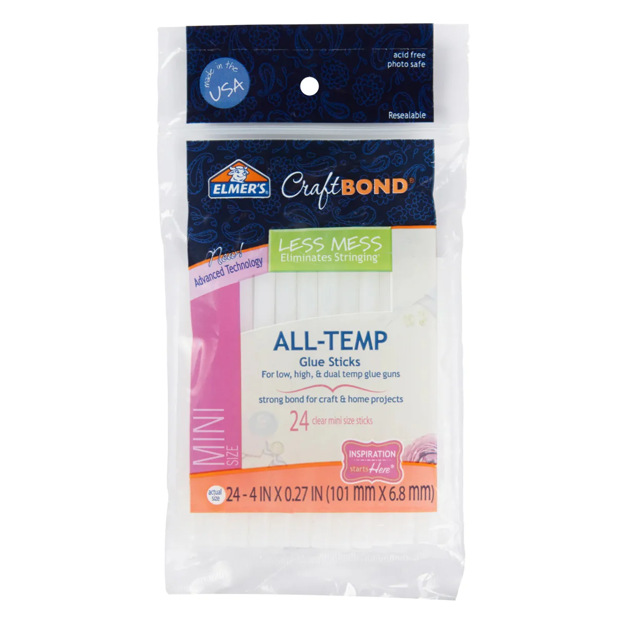 Elmer's CraftBond Less Mess Hot Glue Sticks - 24 Pack / 4 in