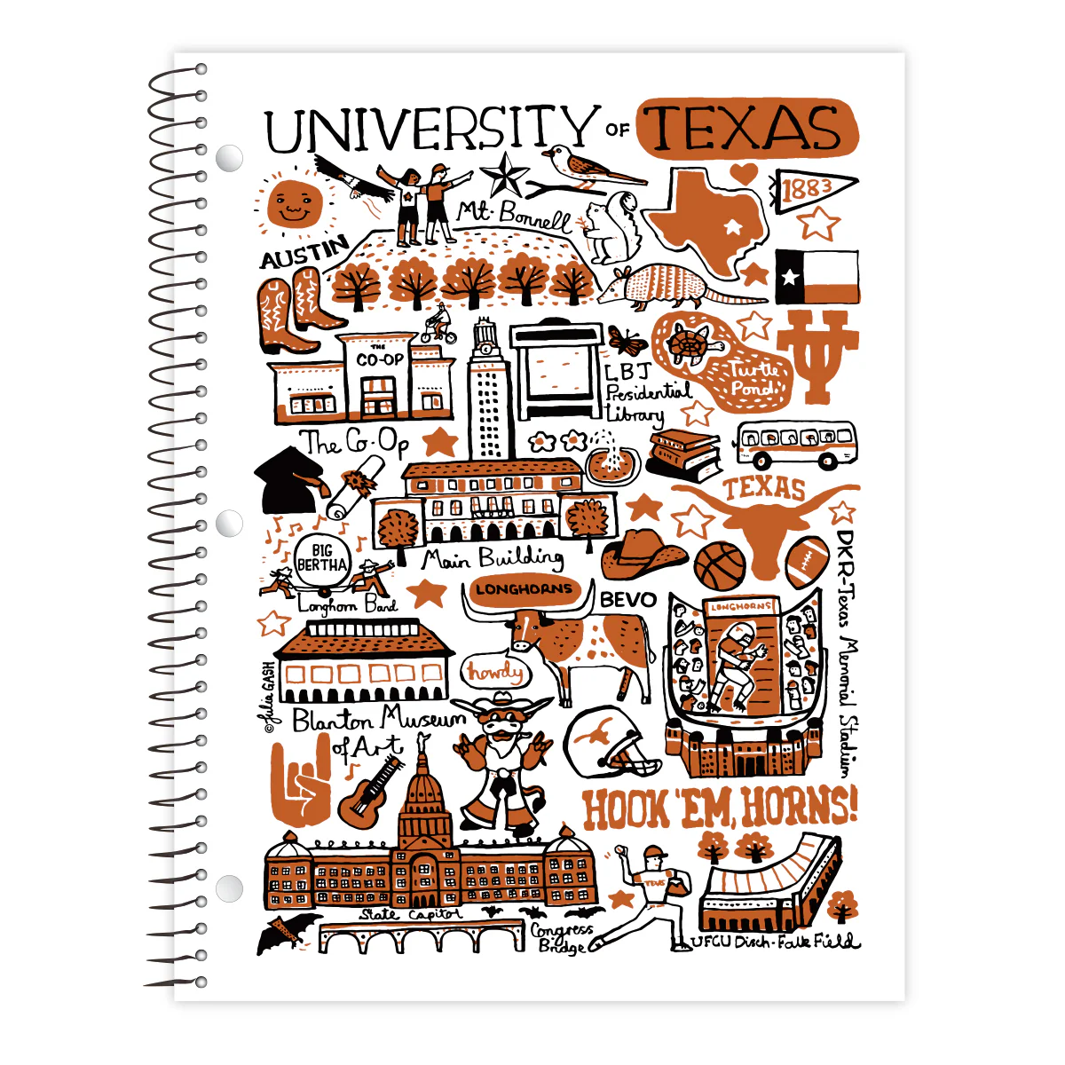 Julia Gash University of Texas Spiral Journal - 11" X 8.5"