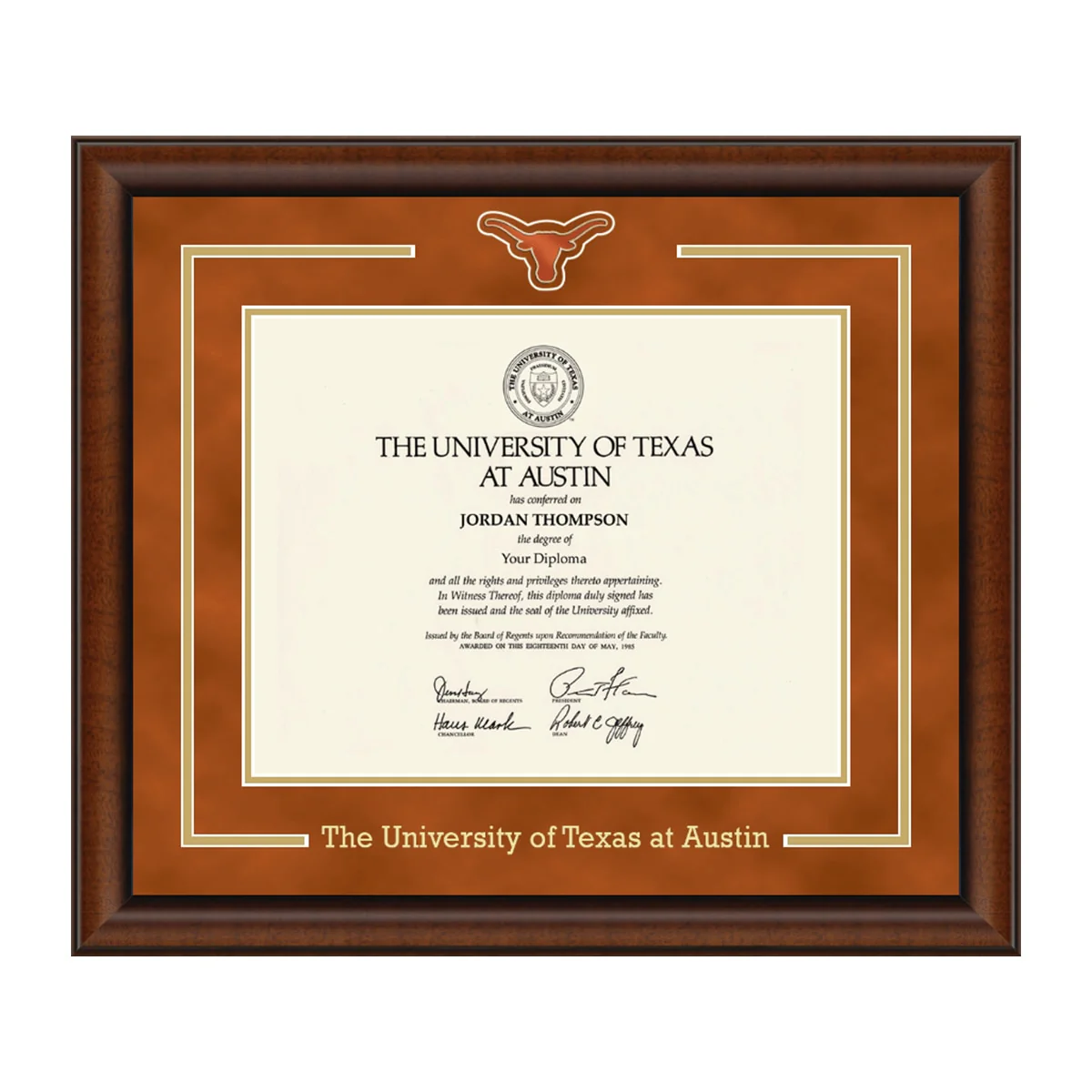 Longhorn Medallion Diploma Frame in Burnt Orange