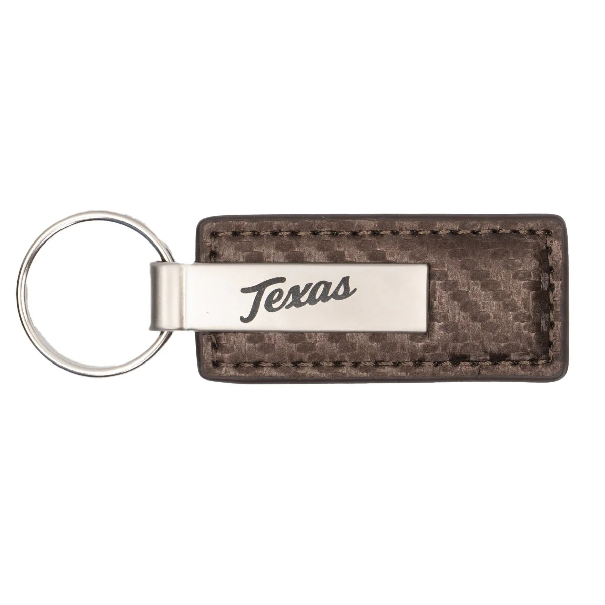 Texas Longhorns Taupe Carbon Fiber Leather and Metal Keychain