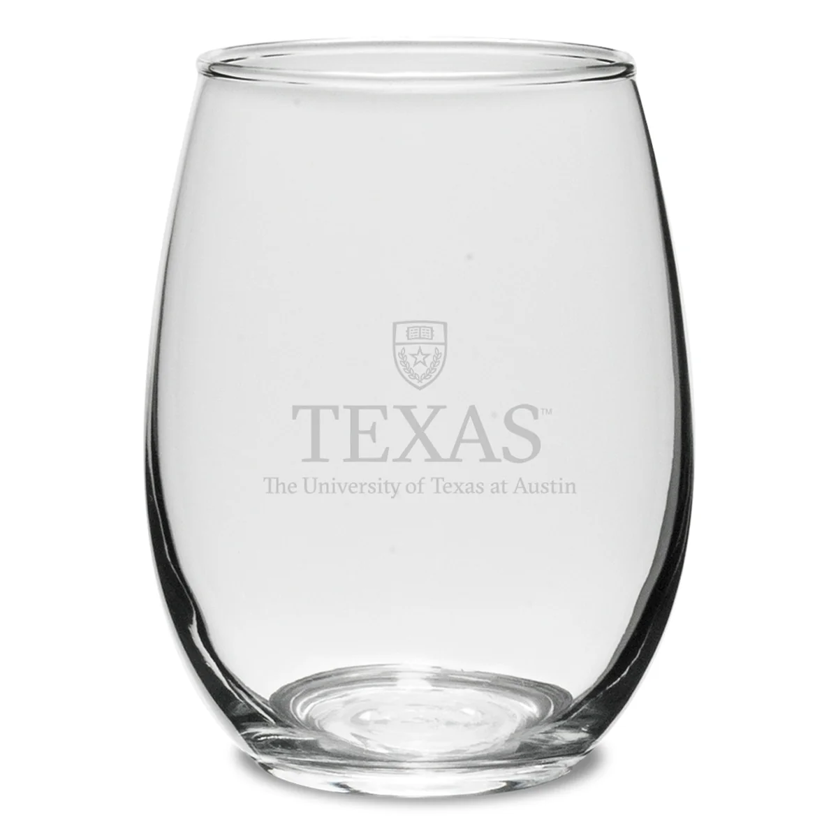 University of Texas Etched Shield Crystal Stemless Glass