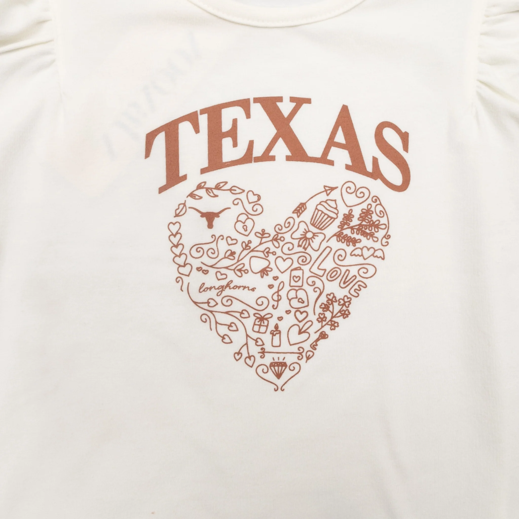Youth ZooZatZ Texas Longhorns Ruffle Sleeve Heart Tee - Image 2