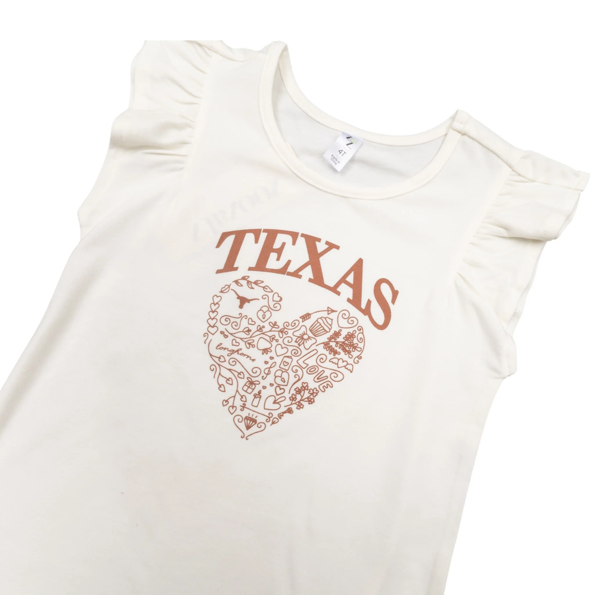 Youth ZooZatZ Texas Longhorns Ruffle Sleeve Heart Tee - Image 3